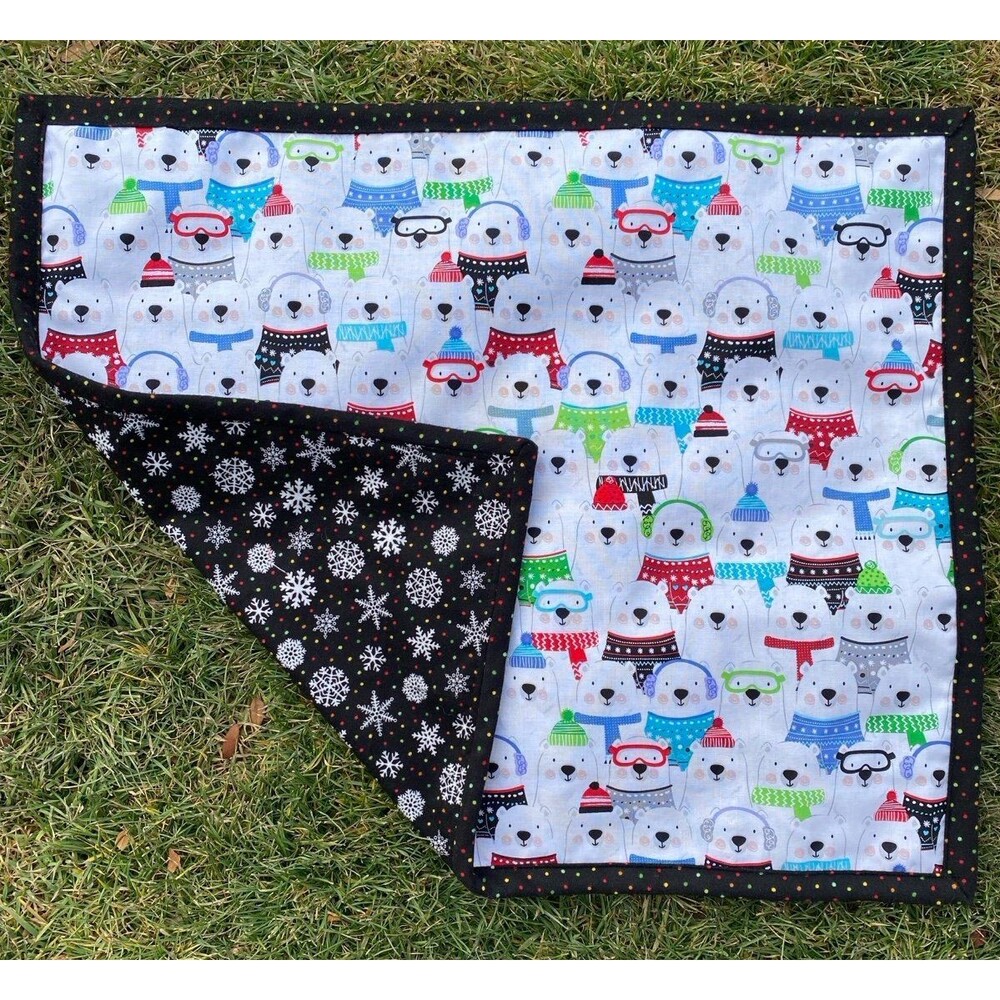Christmas Polar Bears Doll Blanket with mini Pillow 21” x 18”